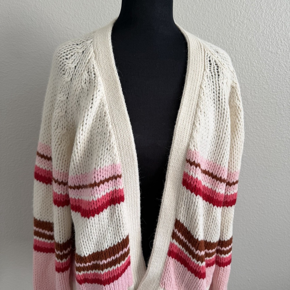XíRENA Striped Cardigan XS Chunky Knit Boho Oversized Open Front Alpaca Blend - Picture 5 of 12